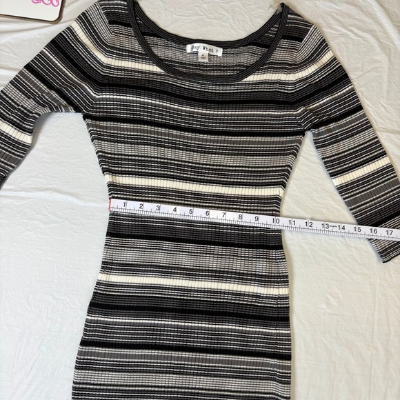 Say What? Womens XL Striped Ribbed Knit Bodycon Sweater Dress 3/4 Sleeve Grey - Picture 4 of 9